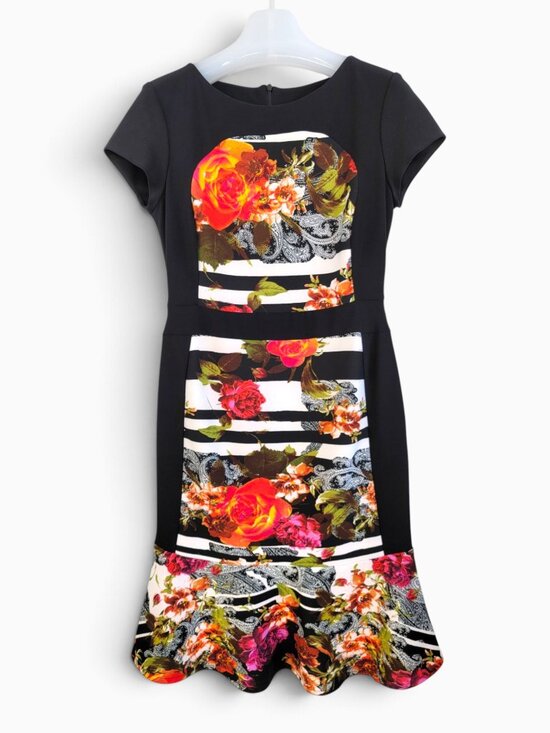 Joseph Ribkoff Dresses & Skirts - Joseph Ribkoff NWT 6 Black Floral Stripe Paisley Sheath Dress Flounce Hem Party